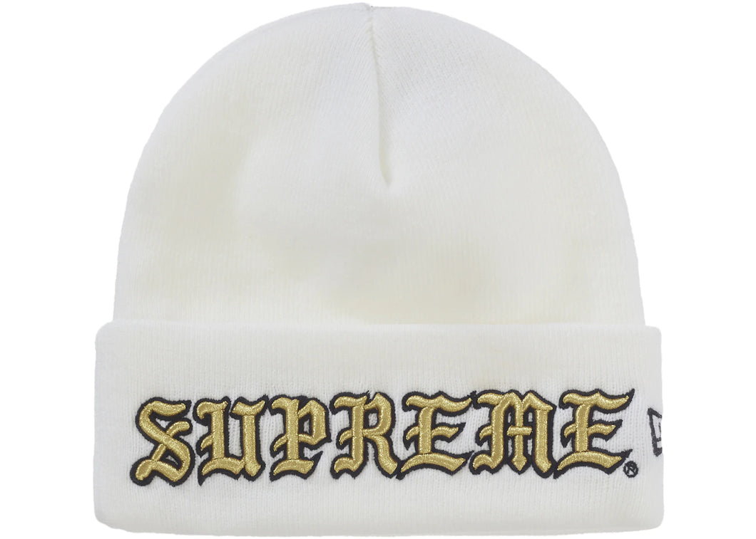 Supreme New Era Old English Beanie White